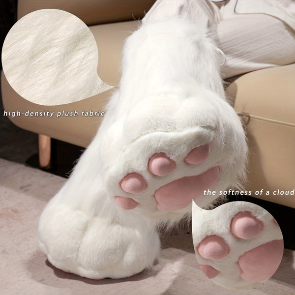 1 Pair Super Soft Plush Cat Paw Slippers - Non-Slip One-Pedal Operation, Pink & White Kitten Claw & Paw Print Indoor\u002FOutdoor House Shoes, All-Season Cute Cat Booties for Men & Women, -Like (s &) - Perfect Gift for