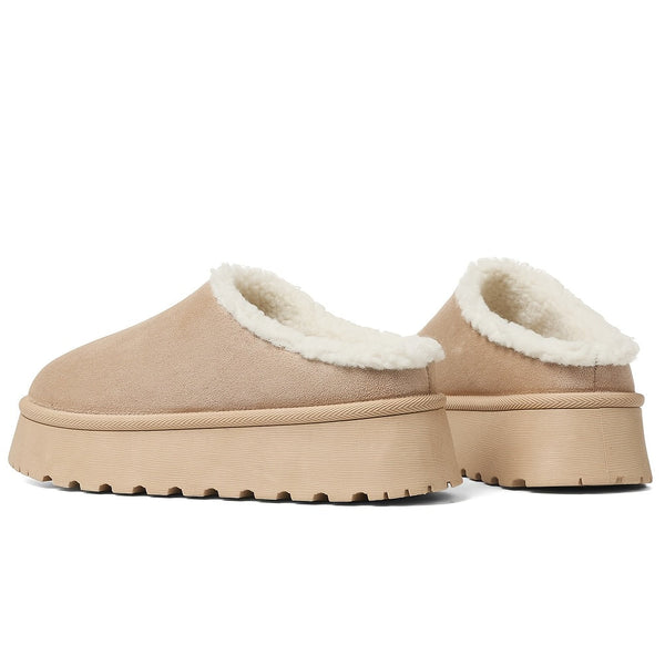 Women'S Winter Warm Faux Fur Snow Boots Fashion Platform Wedges Heel Slip-On Comfortable Anti-Slip Round Toe Fuzzy Booties, Classic Suede Winter Snow Slippers Boots Woman