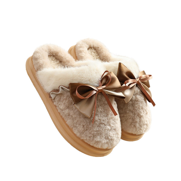 Women'S Cozy Fleece-Like Warm Winter Slippers with Thick Non-Slip TPR Sole & Plush Bowknot - Soft Indoor House Shoes for Pregnancy, Postpartum & Cold Floors - Hand Washable Soft Fabric Upper (Pink) - 2025 New Design, Slippers for Women Winter