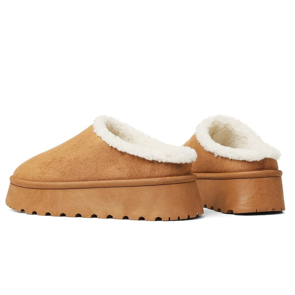 Women'S Winter Warm Faux Fur Snow Boots Fashion Platform Wedges Heel Slip-On Comfortable Anti-Slip Round Toe Fuzzy Booties, Classic Suede Winter Snow Slippers Boots Woman