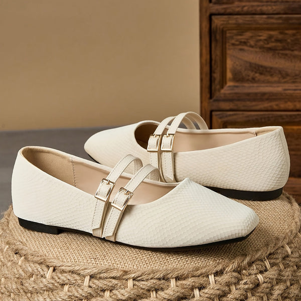 Women's French Square Toe Slip-On Flats - Beige Faux Cover Shoes with Cushioned Insole, Elegant Everyday & Formal Footwear for Women, Office, Parties, Casual Outfits - Grandma Flats, Office Wear, Minimalist Design, Durable Sole, Professional Women, Party