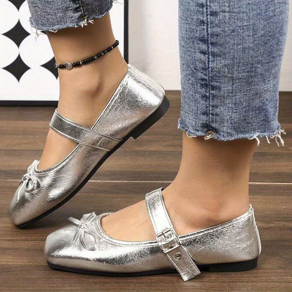 Women's European and American square- toed flat single- shoes. New 2025 Women's Mary- Jane shoes with bows, featuring a French evening style