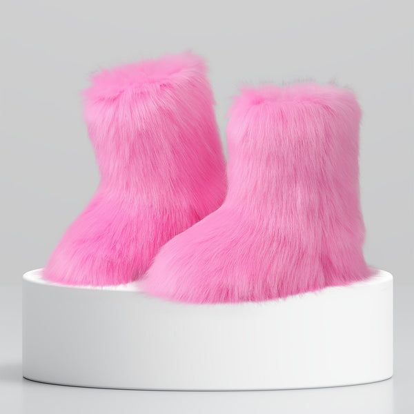Cozy Faux Fur Snow Boots for Women Round Toe Pull On Warm Boot Non Slip Wide Calf Casual Booties for Outdoor Party Outing Dressy Fashionable Womens Shoes
