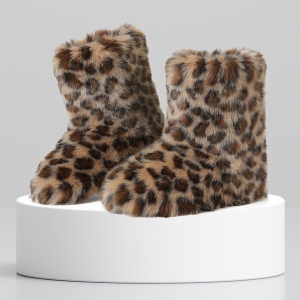 Cozy Faux Fur Snow Boots for Women Round Toe Pull On Warm Boot Non Slip Wide Calf Casual Booties for Outdoor Party Outing Dressy Fashionable Womens Shoes