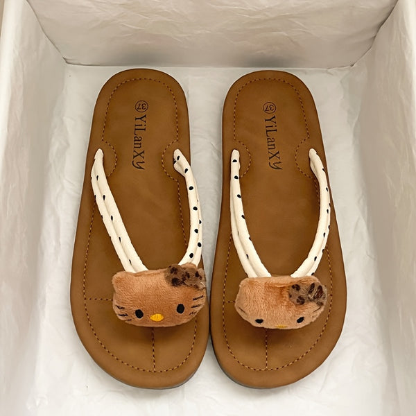 Sanrio Hello Kitty Black Flip-flops Slippers Cartoon Cute Fashion Flip-flops For Women To Wear Outside Summer New Travel Vacation Daily Versatile Flip-flops Soft Bottom Beach Flat Slippers Casual Sandals