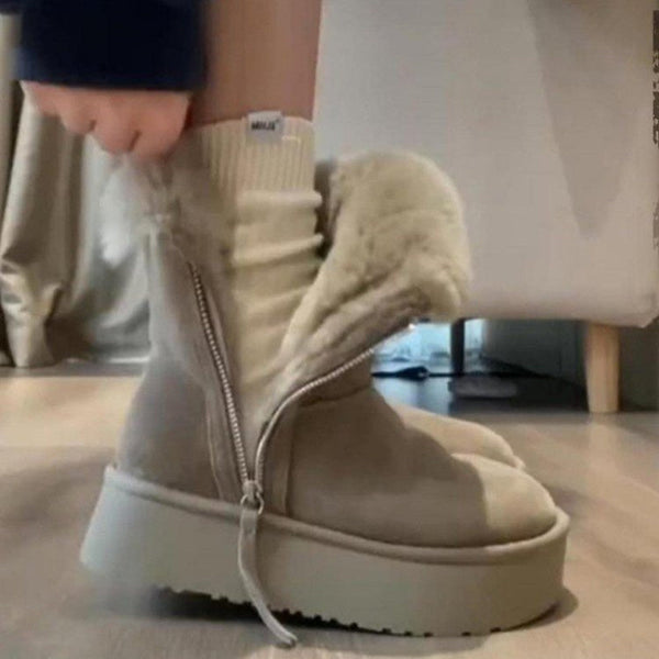 Women's 2025 New Fleece-Lined Thick-Soled Snow Boots with Genuine Faux Fur-Like Synthetic Cover Upper, Round Toe Winter Warmth & Slip-Resistant Rubber Sole - Casual to Semi-Formal Cold Weather Footwear