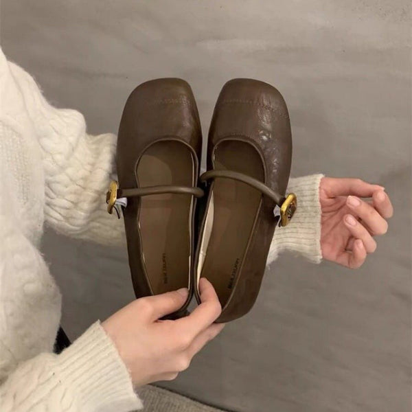 Women'S French-Inspired Black Mary Jane Flats - Slip-On Square Toe Flat Shoes with Adjustable Straps, Breathable EVA Upper & Rubber Sole, All-Season Comfort for Casual & Formal Wear, Mary Jane Shoes, Formal Footwear, Classic Mary Jane Design, Durable Foot