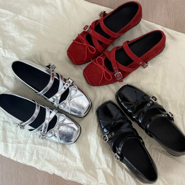 French Style Silvery Single Shoes Women Retro Mary Jane Shoes 2025 New Cover Bow Flat Ballet Shoes Women, Elegant Shoes for Women, Wide Fit Womens Shoes, Ballerina Shoes, Vintage Shoes, Platform Shoes for Women