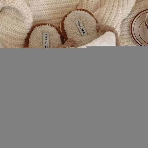 Men'S & Women'S Slip-On Slippers with Thick Non-Slip Rubber Sole & Plush Lining - Soft Beige Bow & Ruffle Trim, Round Toe Winter Indoor House Shoes